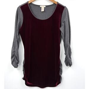 Sundance Velvet Ruched‎ 3/4 Sleeve Tunic Top Round Neck Jersey Shirt Size M